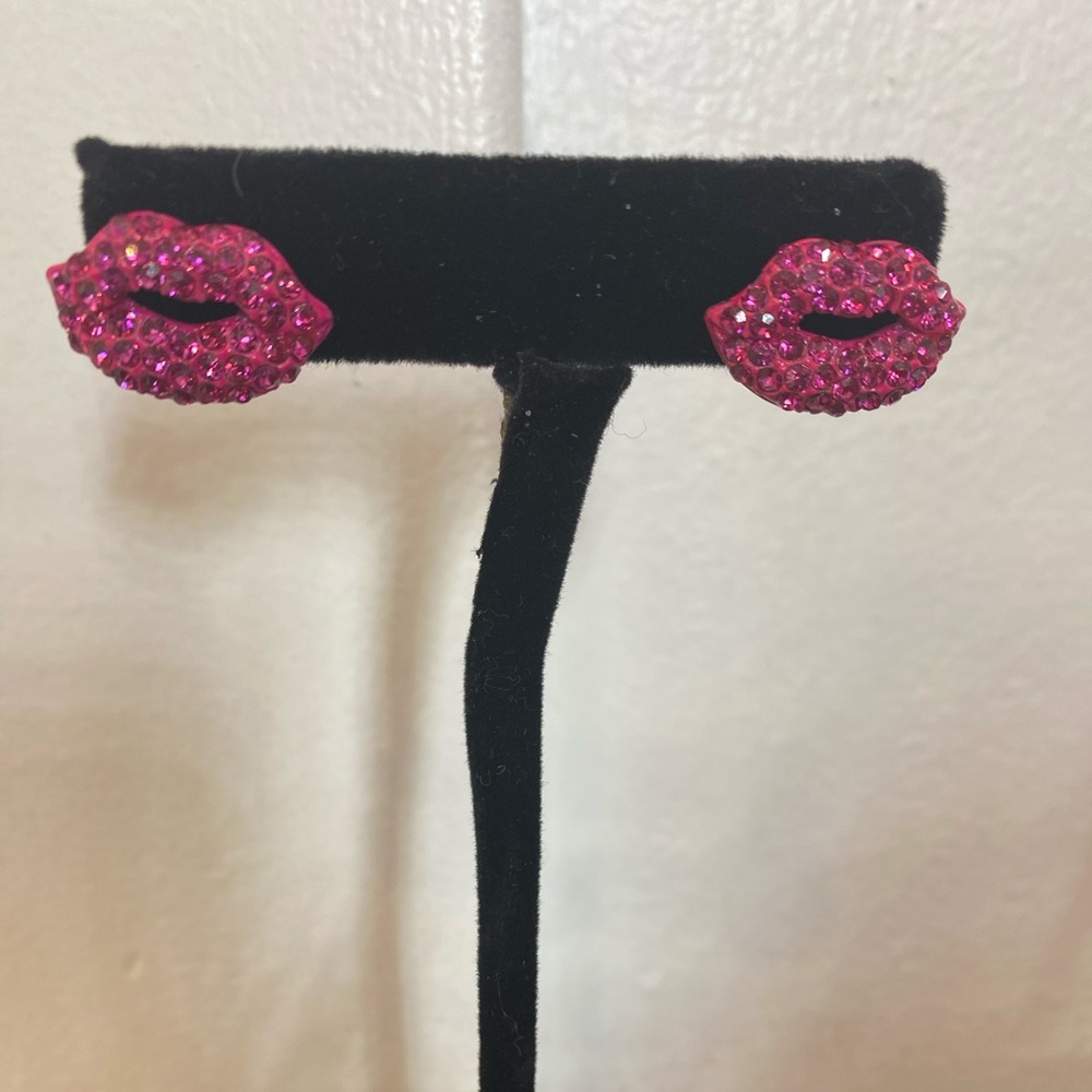 Pave Pink Crystal Lip Stud Earrings